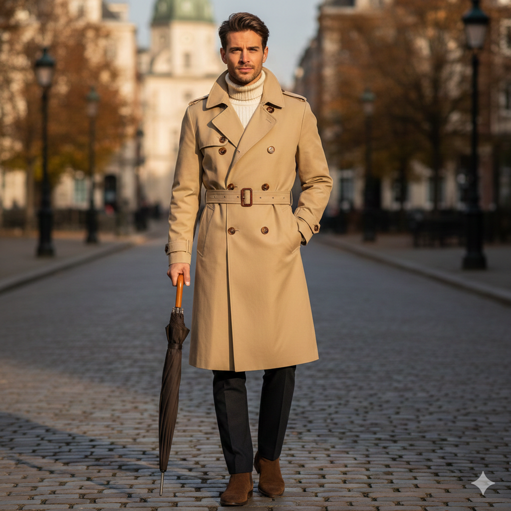 시그니처 코튼 미디 트렌치코트